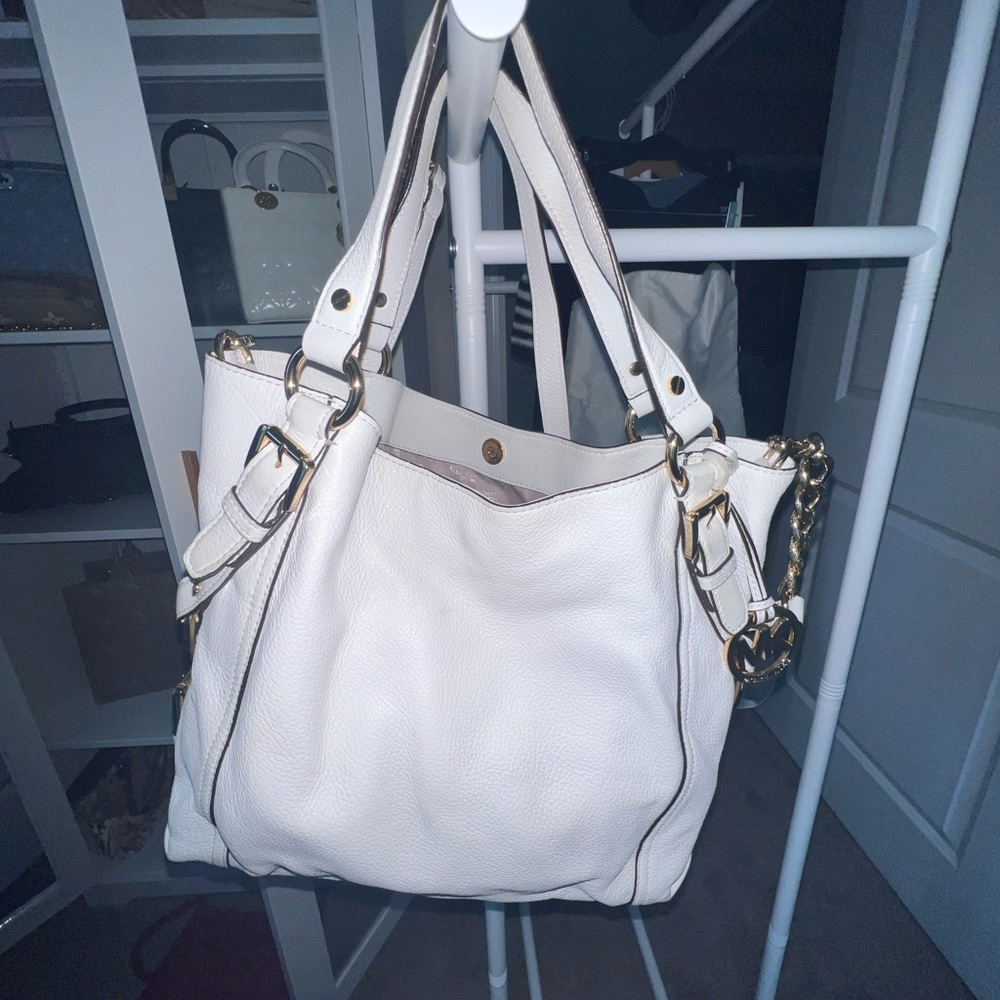 MK Elegant White Leather Tote Bag